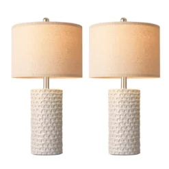 Itopfox Modern Ceramic Table Lamp Set Of 2, Rustic Farmhouse Bedside Lamps For Living Room & Bedroom, White Beige Desk Lamp For End Table Home Decor -Kid's Home GUEST ed32c9f1 c056 4171 9922 d852d9b18970