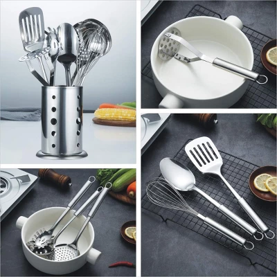 Itopfox 8-Piece Stainless Steel Kitchen Utensil Set With Stand, Includes Ladle, Skimmer, Slotted Turner, Pasta Server, Serving Spoon, Potato Masher 5 Itopfox 8-Piece Stainless Steel Kitchen Utensil Set With Stand, Includes Ladle, Skimmer, Slotted Turner, Pasta Server, Serving Spoon, Potato Masher - Image 5
