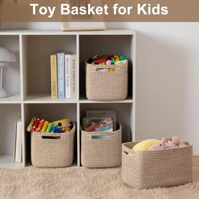 Itopfox Storage Baskets For Organizing, Woven Decorative Baskets For Shelves - Books, Towels, And Clothes, Cotton Rope Toy Storage Bins, Pack Of 4 5 Itopfox Storage Baskets For Organizing, Woven Decorative Baskets For Shelves - Books, Towels, And Clothes, Cotton Rope Toy Storage Bins, Pack Of 4 - Image 5