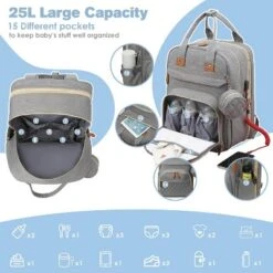 Itopfox Large Diaper Backpack With Changing Station, Insulated Pockets, USB Port, Waterproof, Lightweight, Unisex, Grey -Kid's Home GUEST eedfc689 a350 405b 93c0 c5143eee8492