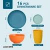 Itopfox Wheat Straw Dinnerware Set-16 Unbreakable Plates, Bowls, Cups & Sauce Dishes, Microwave & Dishwasher Safe For Kitchen, Parties & Camping