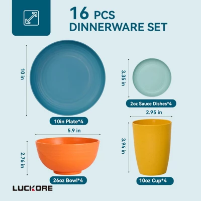 Itopfox Wheat Straw Dinnerware Set-16 Unbreakable Plates, Bowls, Cups & Sauce Dishes, Microwave & Dishwasher Safe For Kitchen, Parties & Camping 1 Itopfox Wheat Straw Dinnerware Set-16 Unbreakable Plates, Bowls, Cups & Sauce Dishes, Microwave & Dishwasher Safe For Kitchen, Parties & Camping
