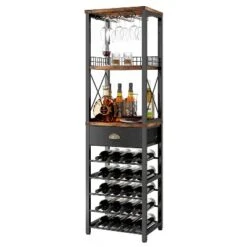 Itopfox 4-Tier Freestanding Wine Rack With Tabletop, Glass Holder, Storage Drawer For Liquor & Glasses, Industrial Style Bar Cabinet For Living Room -Kid's Home GUEST f01a79a5 c6b0 44c2 9418 60f05e12d8a2