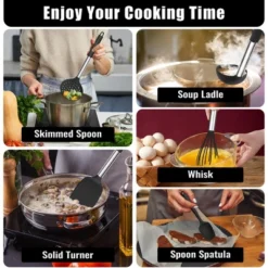 Itopfox 14-Piece Silicone Cooking Utensil Set With Holder, Spatula, Ladle, Spoon, Tong For Nonstick Cookware, Heat Resistant & Stainless Steel Handle -Kid's Home GUEST f195b044 97b5 42b0 8f56 d74ca109d584