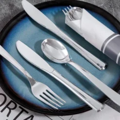 Itopfox 50 Guests Pre Rolled Silver Plastic Silverware Sets - Heavy Duty Cutlery With Napkins For Parties, Dinners & Weddings -Kid's Home GUEST f245935c b3f5 452f b844 efde49dfa2fe