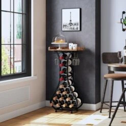Itopfox Freestanding Wine Rack With Wood Tabletop & Glass Holder, Mini Bar Table For 14 Bottles, Space-Saving Floor Stand For Kitchen, Living Room -Kid's Home GUEST f2c37b8e 2d67 4d0b 9fe7 85aaabba119d