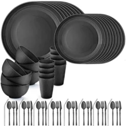 Itopfox 64-Piece Wheat Straw Dinnerware Set - Unbreakable, Reusable Plates, Bowls, Cups & Utensils, Microwave & Dishwasher Safe, Perfect For Home -Kid's Home GUEST f5491e48 b387 45e5 ba7a ff8a2dbc15df