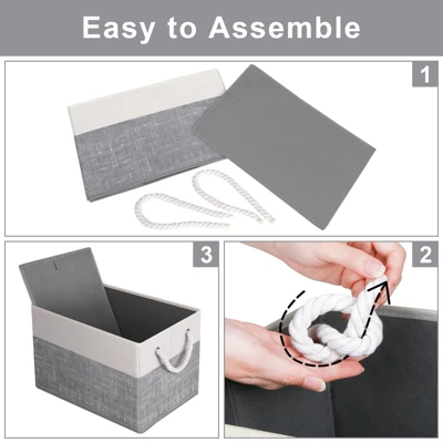 Itopfox Foldable Storage Baskets For Organizing Toys, Books, Shelves, Closet, Large Storage Box With Sturdy Rope Handles, White & Grey 3 Itopfox Foldable Storage Baskets For Organizing Toys, Books, Shelves, Closet, Large Storage Box With Sturdy Rope Handles, White & Grey - Image 3