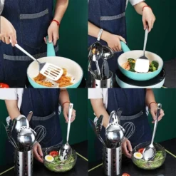 Itopfox Stainless Steel Cooking Utensils Set, 13 Pieces Kitchen Tools Set With Holder, Non-Stick, Heat Resistant, Dishwasher Safe -Kid's Home GUEST f5c9d98f e59d 4681 a277 58b98ac91056
