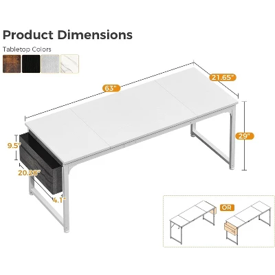 Itopfox Modern Computer Desk With Storage & Headphone Hook, Large Office Gaming Work Table, Splice Board Design, White Finish 2 Itopfox Modern Computer Desk With Storage & Headphone Hook, Large Office Gaming Work Table, Splice Board Design, White Finish - Image 2