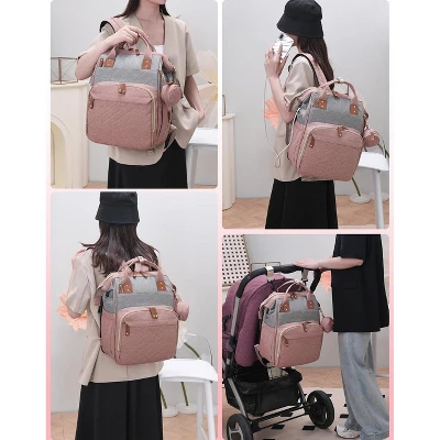 Itopfox Waterproof 3-in-1 Baby Diaper Backpack With Foldable Changing Pad, Large Capacity, USB Port, Pink-Grey 1 Itopfox Waterproof 3-in-1 Baby Diaper Backpack With Foldable Changing Pad, Large Capacity, USB Port, Pink-Grey