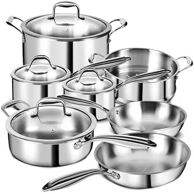 Itopfox 3 Ply Stainless Steel 11-Piece Cookware Set With Lids, Pots And Pans, Non-Toxic, Induction, Oven, Dishwasher Safe, Professional Chef Quality 8 Itopfox 3 Ply Stainless Steel 11-Piece Cookware Set With Lids, Pots And Pans, Non-Toxic, Induction, Oven, Dishwasher Safe, Professional Chef Quality - Image 8