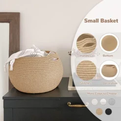 Itopfox Woven Jute Storage Basket For Home Decor, Round Wicker Basket For Toys, Towels, Bedroom, Kids Room, And Plant Display