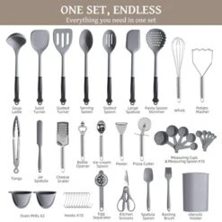 Itopfox 43-Piece Kitchen Utensil Set With Silicone Spatulas, Heat-Resistant Cooking Tools Non-Stick Cookware Safe Dishwasher Friendly, Holder & Hooks