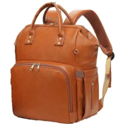 Itopfox Vegan Leather Diaper Backpack With Waterproof Changing Pad, Reinforced Stitching & Zippers, Ergonomic Design For Traveling Moms, Brown -Kid's Home GUEST f8530f71 a6d1 4985 b48e e15c709cbe48