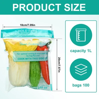 Itopfox 100 Pcs Reusable Zipper Microwave Steam Bags For Cooking Vegetables, Potatoes, And Meat - Leakproof & Durable 1 Itopfox 100 Pcs Reusable Zipper Microwave Steam Bags For Cooking Vegetables, Potatoes, And Meat - Leakproof & Durable