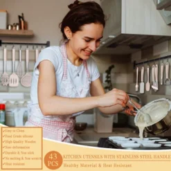 Itopfox Silicone Cooking Utensil Set, 43 PCS Heat Resistant Kitchen Tools With Stainless Steel Handle For Nonstick Cookware, Pots And Pans (Khaki) -Kid's Home GUEST f9d01d0a 37f1 4a36 a686 fafb2dec9887