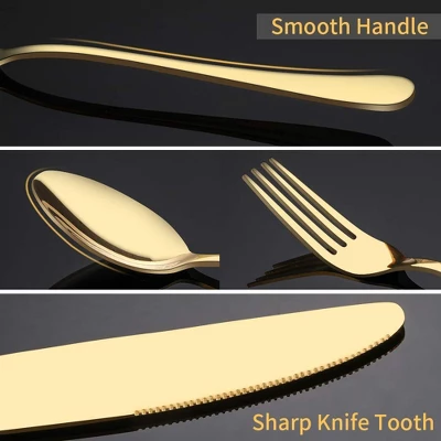 Itopfox 20-Piece Gold Flatware Set, Stainless Steel Cutlery Kitchen Utensil Set, Tableware Service For 4, Includes Dinner Knives, Forks, Spoons 3 Itopfox 20-Piece Gold Flatware Set, Stainless Steel Cutlery Kitchen Utensil Set, Tableware Service For 4, Includes Dinner Knives, Forks, Spoons - Image 3