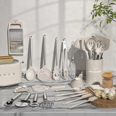 Itopfox 34-Piece Silicone Kitchen Utensil Set For Nonstick Cookware With Stainless Steel Handles, Includes Spatulas, Spoons, Tongs, & Cooking Tools 2 Itopfox 34-Piece Silicone Kitchen Utensil Set For Nonstick Cookware With Stainless Steel Handles, Includes Spatulas, Spoons, Tongs, & Cooking Tools - Image 2