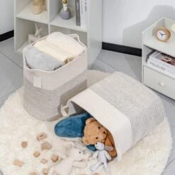 Itopfox Fabric Cotton Rope Storage Basket With Handles, Decorative Woven Basket For Living Room, Closet Organizer For Blankets, Toys, Laundry -Kid's Home GUEST faf7b619 cb2a 4471 9076 a728023f3b89