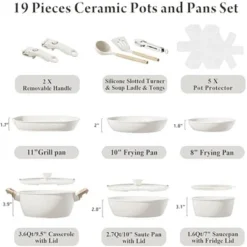Itopfox 19-Piece Non-Stick Ceramic Cookware Set With Removable Handles, Induction Safe, Oven & Dishwasher Safe, PFAS/PTFE/PFOA Free, Cream White -Kid's Home GUEST fb910df4 504c 4ded ac52 604391629c24