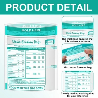 Itopfox 100 Pcs Reusable Zipper Microwave Steam Bags For Cooking Vegetables, Potatoes, And Meat - Leakproof & Durable 2 Itopfox 100 Pcs Reusable Zipper Microwave Steam Bags For Cooking Vegetables, Potatoes, And Meat - Leakproof & Durable - Image 2