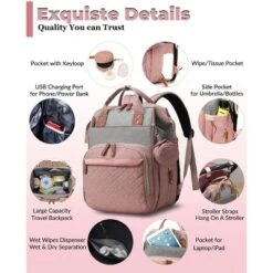 Itopfox Waterproof 3-in-1 Baby Diaper Backpack With Foldable Changing Pad, Large Capacity, USB Port, Pink-Grey 12 Itopfox Waterproof 3-in-1 Baby Diaper Backpack With Foldable Changing Pad, Large Capacity, USB Port, Pink-Grey -Kid's Home GUEST fca971fa f8df 4b2d 9450 48dc99e204f3