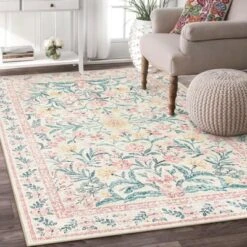 Itopfox Machine Washable Nursery Rug, Pink Floral Carpet Non Slip, Soft Boho Indoor Floor Rug For Girls Bedroom, Living Room, Dorm -Kid's Home GUEST fd868329 672c 4ef4 a9cf c6e5a5cd6147