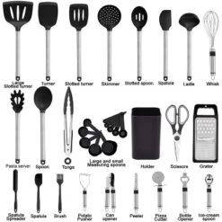 Itopfox Kitchen Utensil Set With 33 Silicone Cooking Tools For Nonstick Cookware - Stainless Steel Spatula Set & Useful Pots And Pans Accessories