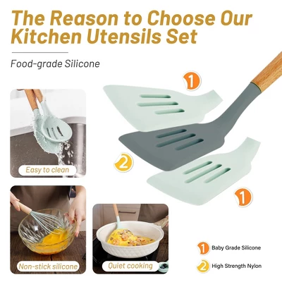 Itopfox 35-Piece Silicone Kitchen Utensil Set With Wooden Handles, Non-Stick Cooking Tools Including Spatula, Spoon, Turner, Tongs, Measuring Cups 5 Itopfox 35-Piece Silicone Kitchen Utensil Set With Wooden Handles, Non-Stick Cooking Tools Including Spatula, Spoon, Turner, Tongs, Measuring Cups - Image 5
