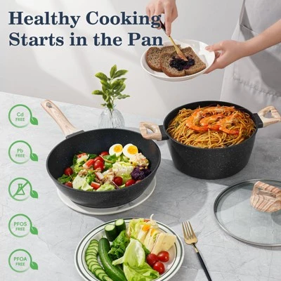 Itopfox 12-Piece Nonstick Cookware Set, Black Granite Induction Pots And Pans For Healthy Cooking, Includes Frying Pans And Saucepans PFAS/PFOA Free 4 Itopfox 12-Piece Nonstick Cookware Set, Black Granite Induction Pots And Pans For Healthy Cooking, Includes Frying Pans And Saucepans PFAS/PFOA Free - Image 4